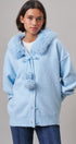 Faux Fur Hood Pom Pom Cardigan Wool Blend in Baby Blue in BLUE - Women's Cardigans & Shrugs | Urban Daizy
