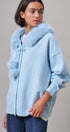 Faux Fur Hood Pom Pom Cardigan Wool Blend in Baby Blue in BLUE - Women's Cardigans & Shrugs | Urban Daizy