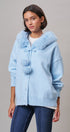 Faux Fur Hood Pom Pom Cardigan Wool Blend in Baby Blue in BLUE - Women's Cardigans & Shrugs | Urban Daizy