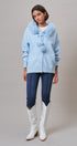 Faux Fur Hood Pom Pom Cardigan Wool Blend in Baby Blue in BLUE - Women's Cardigans & Shrugs | Urban Daizy