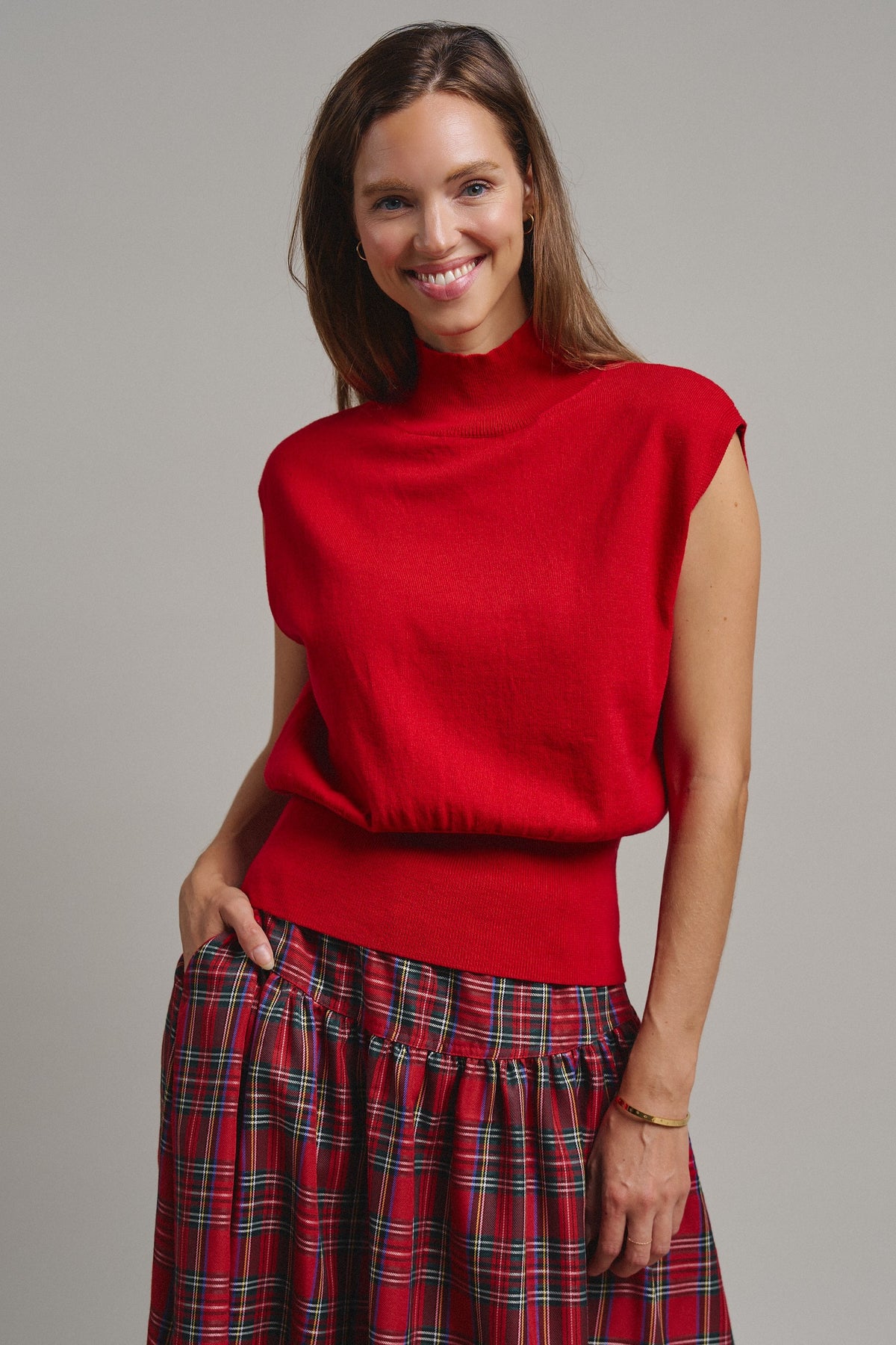 Uptown Mockneck Blouson Top in RED - Women's Sweaters | Urban Daizy