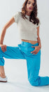 Urban Daizy Technical Nylon Drawstring Cargo Jogger Pants Blue Pants - Women's (UDZ-AC-00158) – alternate view 5
