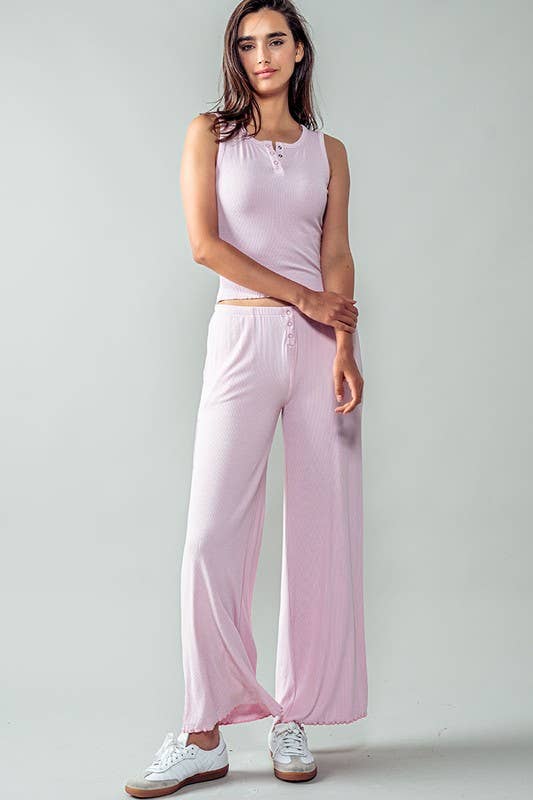Urban Daizy Soft Ribbed Lettuce Hem Wide Leg Lounge Pants Black Pants - Women's (UDZ-PT-00262) – alternate view 11