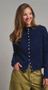 Striped Polo Collar Button Sweater with Rolled Edges in NAVY - Women's Cardigans & Shrugs | Urban Daizy