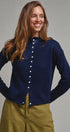 Striped Polo Collar Button Sweater with Rolled Edges in NAVY - Women's Cardigans & Shrugs | Urban Daizy