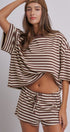 Oversized Striped Contrast Neck Boxy Tee