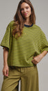 Oversized Striped Contrast Neck Boxy Tee