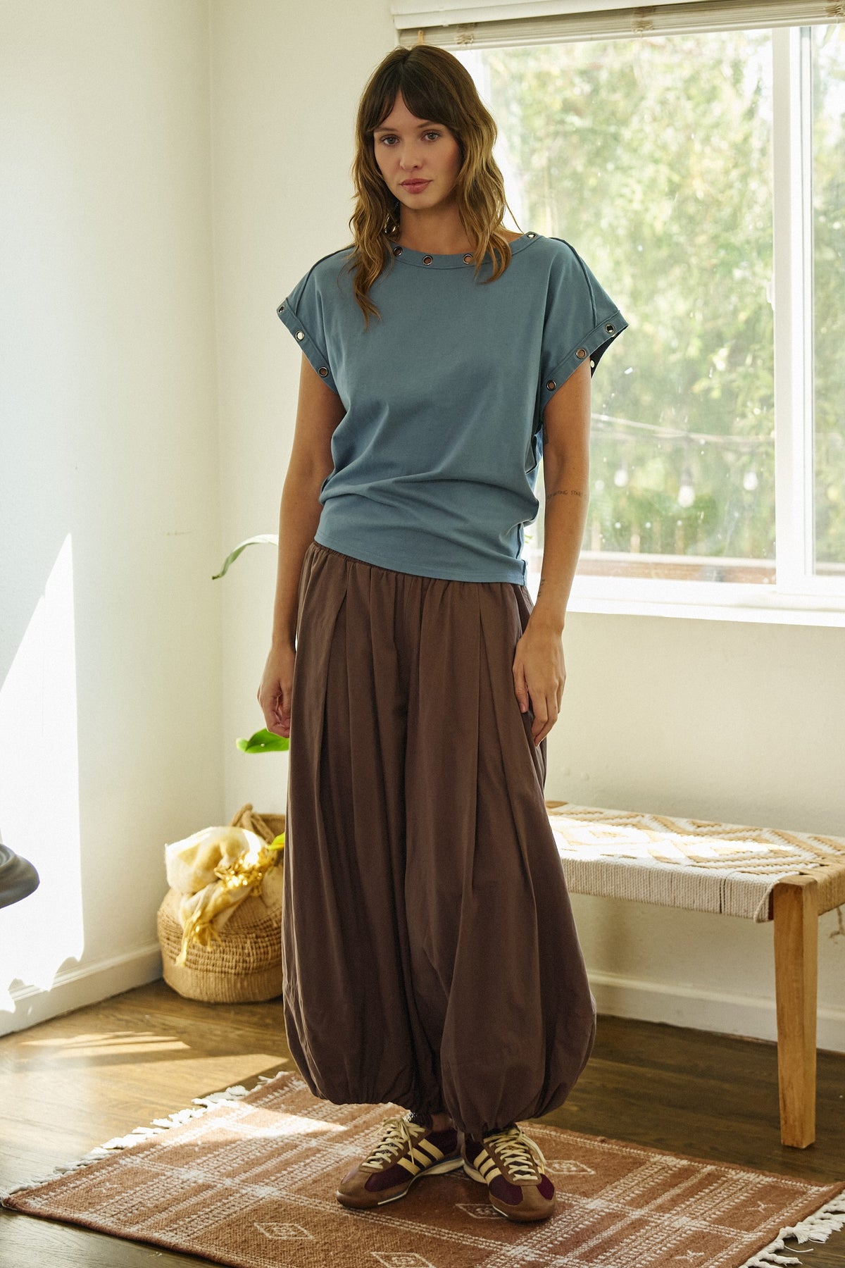Balloon Hem Wide Leg Pants in BROWN - Women's Casual Pants | Urban Daizy