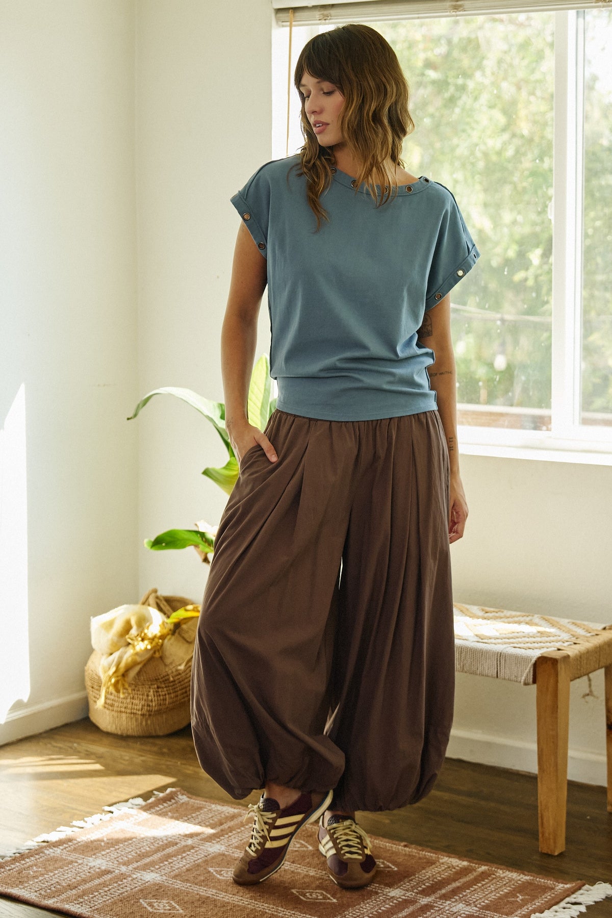 Balloon Hem Wide Leg Pants in BROWN - Women's Casual Pants | Urban Daizy