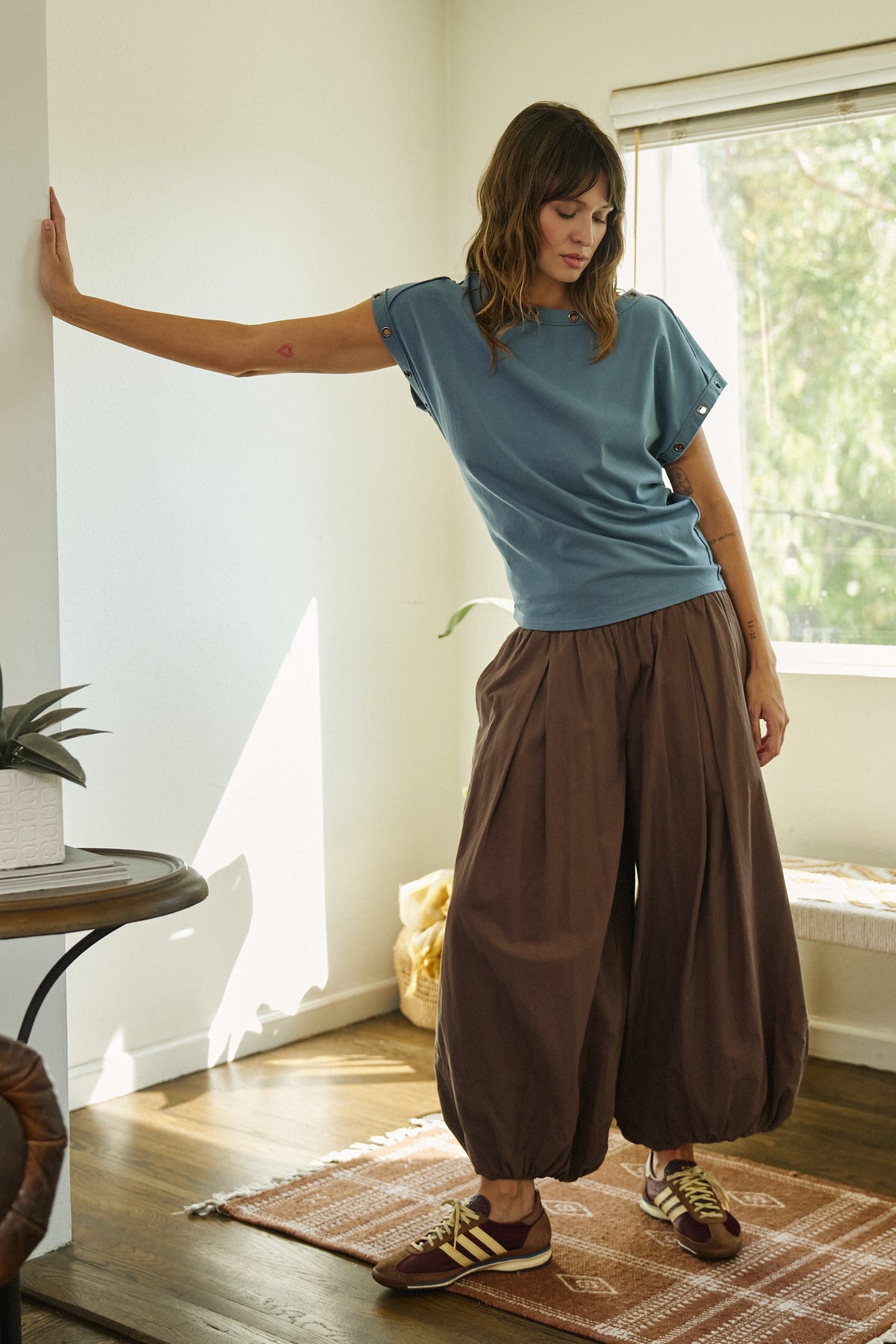 Balloon Hem Wide Leg Pants in BROWN - Women's Casual Pants | Urban Daizy