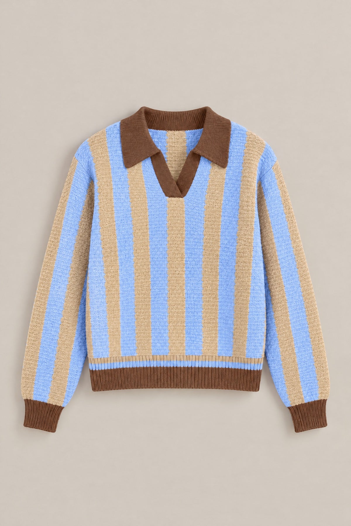 Sugar Rush Stripe Polo Sweater in BLUE TAUPE - Women's Sweaters | Urban Daizy