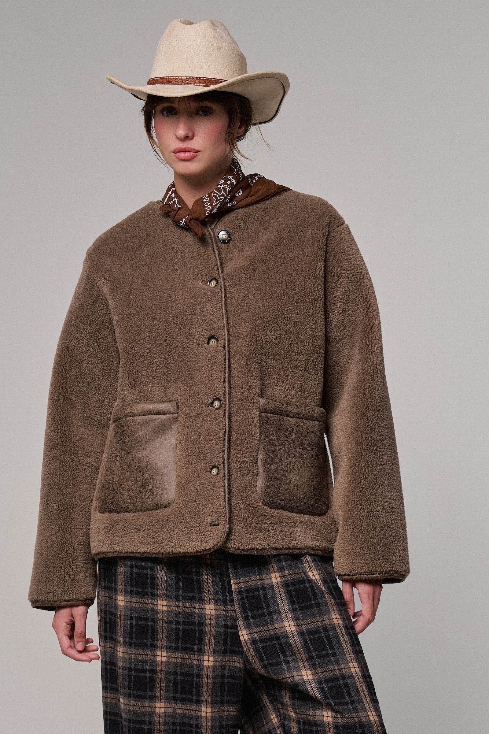 Cozy Boxy Shearling Jacket with Suede Pockets in BROWN - Women's Jackets & Blazers | Urban Daizy