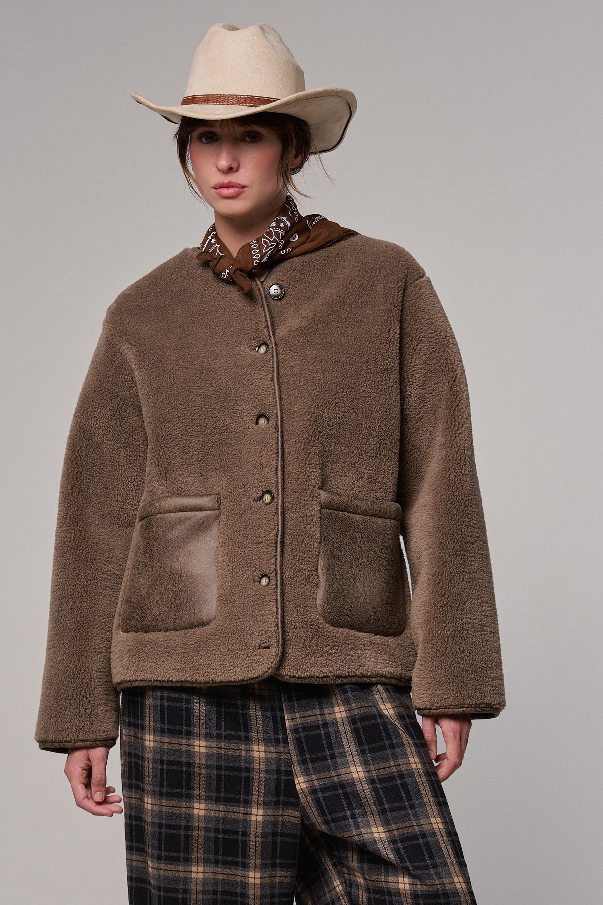 Cozy Boxy Shearling Jacket with Suede Pockets in BROWN - Women's Jackets & Blazers | Urban Daizy