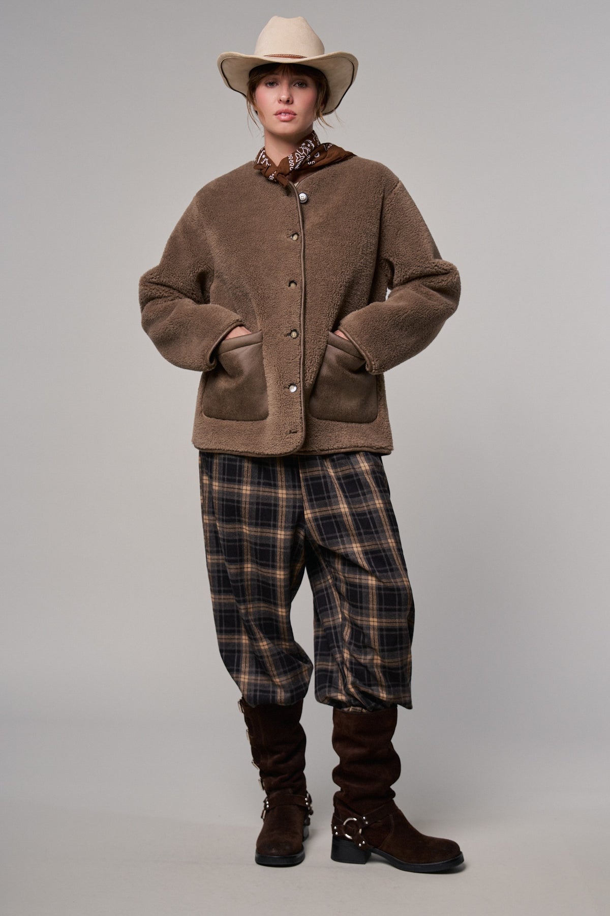 Cozy Boxy Shearling Jacket with Suede Pockets in BROWN - Women's Jackets & Blazers | Urban Daizy