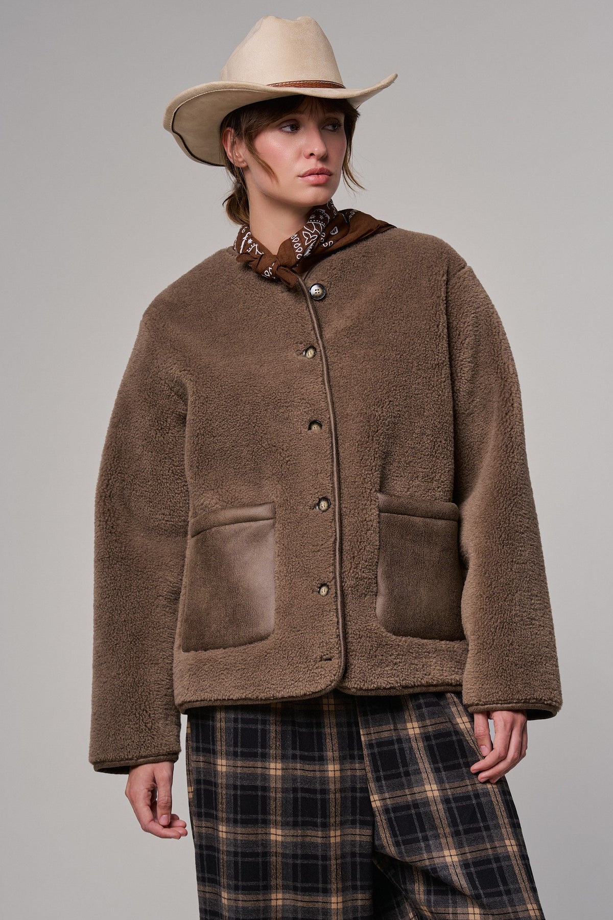 Cozy Boxy Shearling Jacket with Suede Pockets in BROWN - Women's Jackets & Blazers | Urban Daizy