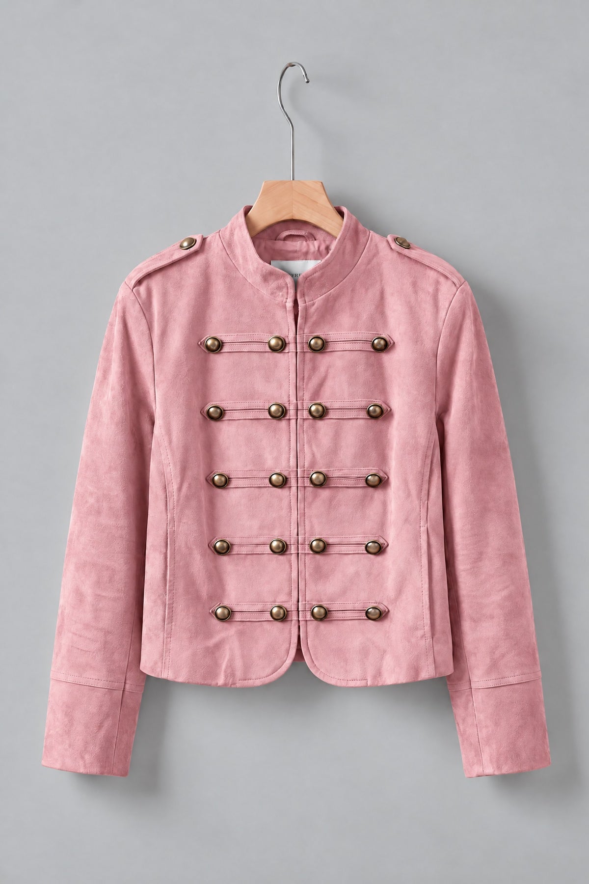 Military Band Suede Jacket with Brass Buttons in PINK - Women's Jackets & Blazers | Urban Daizy