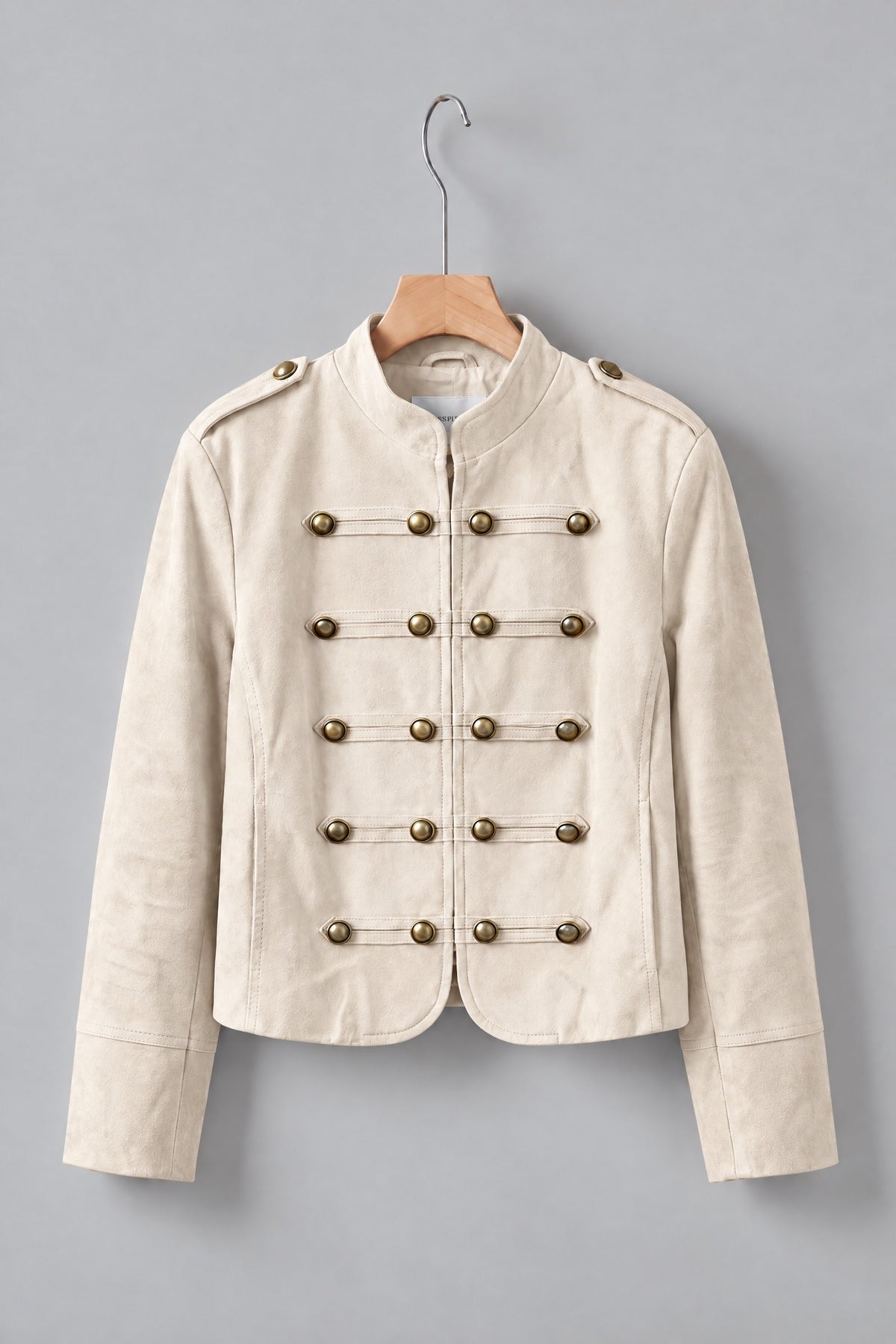 Military Band Suede Jacket with Brass Buttons in CREAM - Women's Jackets & Blazers | Urban Daizy