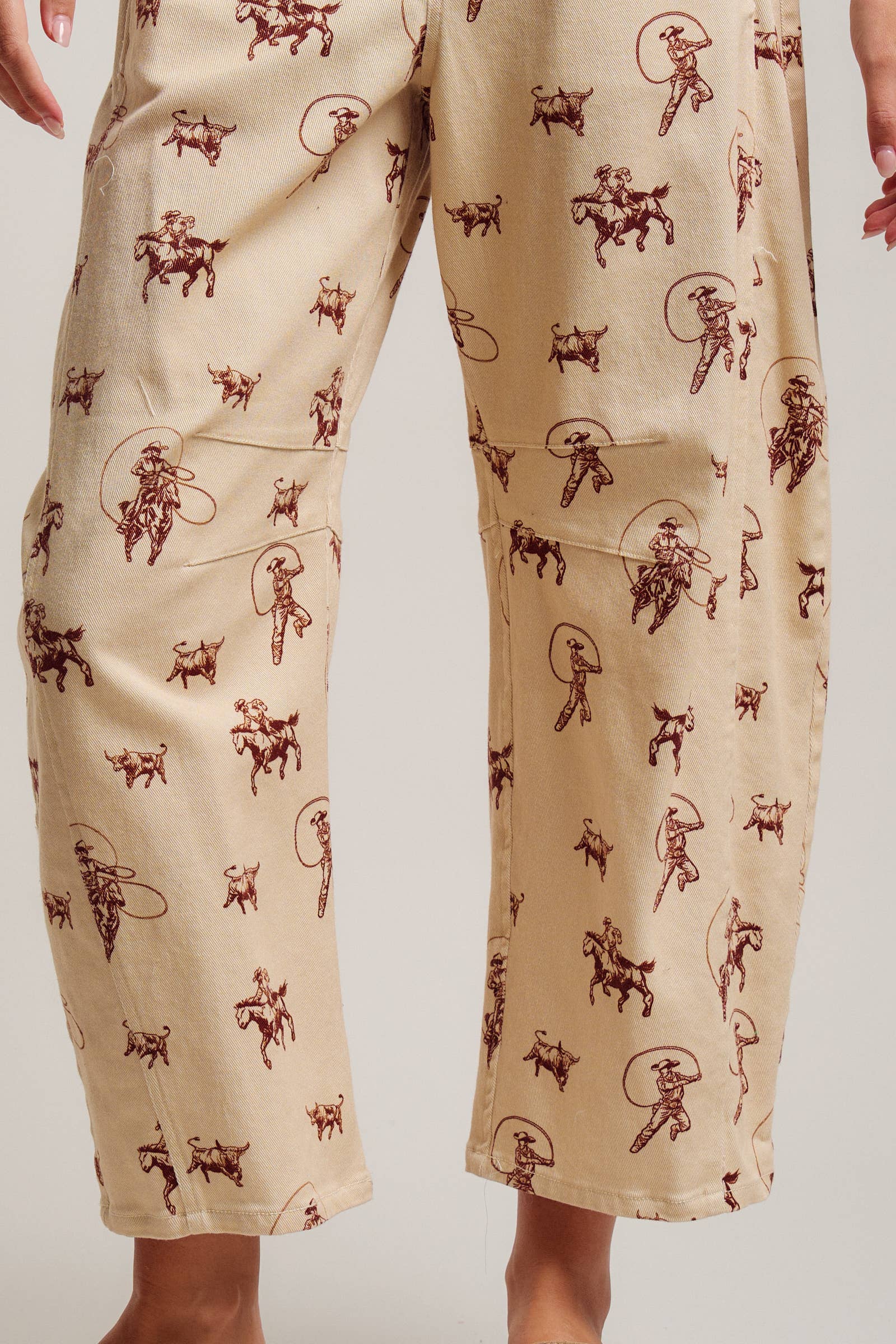 Urban Daizy Western Toile Print Barrel Leg Stretch Pants Lt-Khaki Pants - Women's (UDPT0076-Lt-Khaki) – alternate view 12
