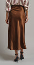 Bias Cut Satin Maxi Skirt with Fluid Drape in BROWN - Women's Midi Skirts | Urban Daizy