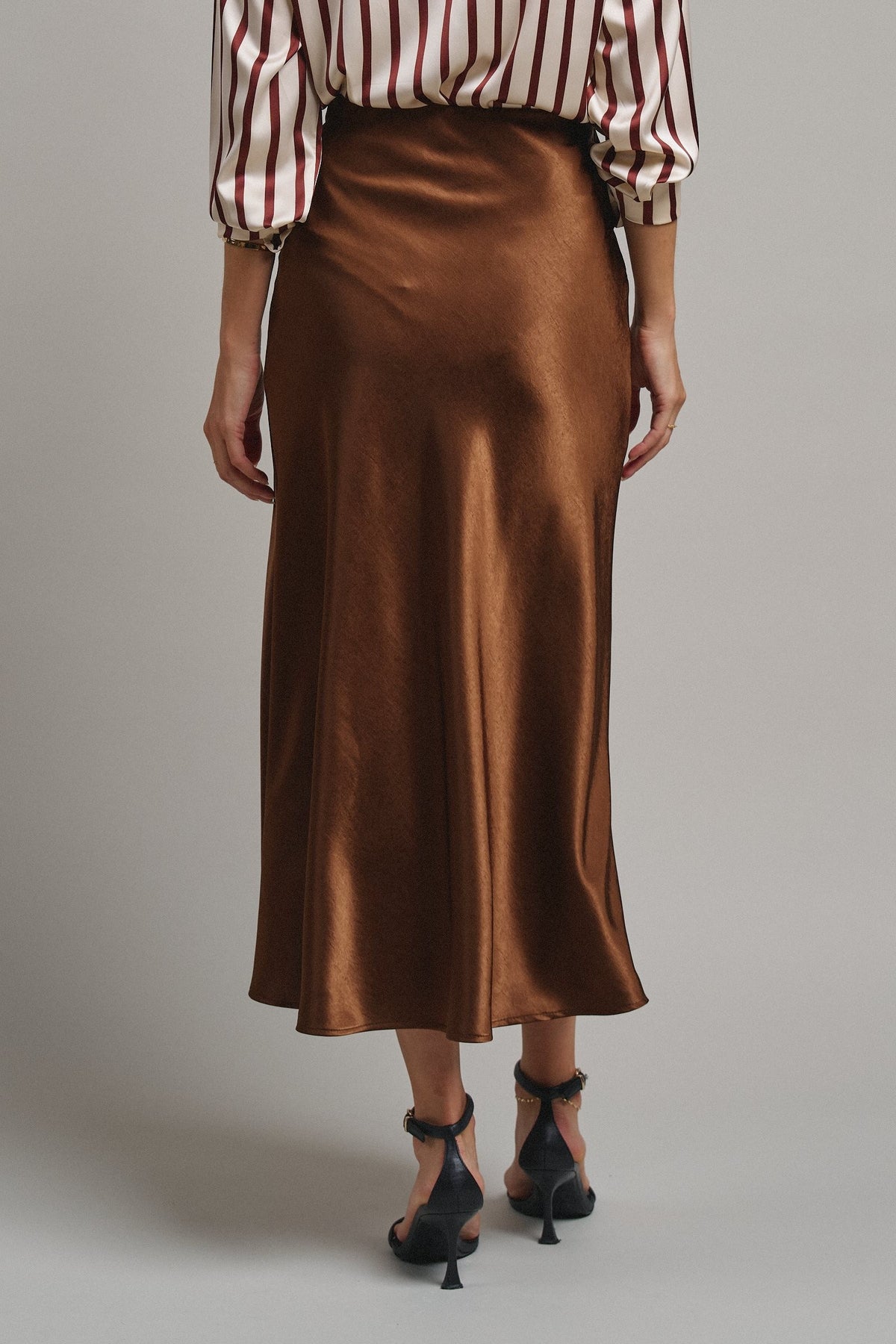 Bias Cut Satin Maxi Skirt with Fluid Drape in BROWN - Women's Midi Skirts | Urban Daizy