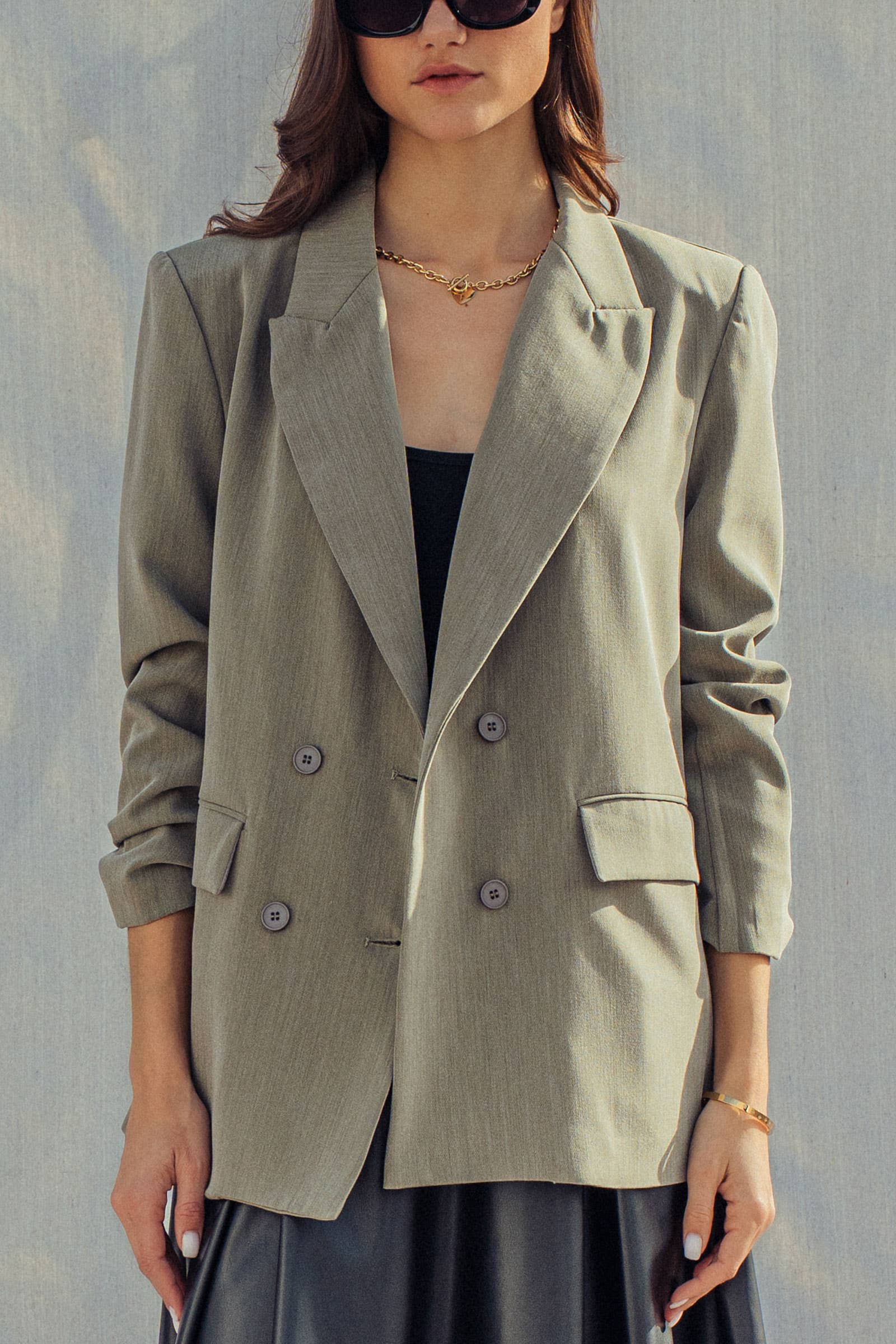 Urban Daizy Oversized Double-Breasted Notched Lapel Blazer Olive Blazer - Women's (UDZ-OT-00468)