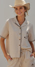 Sweet Cowgirl Boot Stitch Embroidered Shirt in LINEN - Women's Shirts & Blouses | Urban Daizy