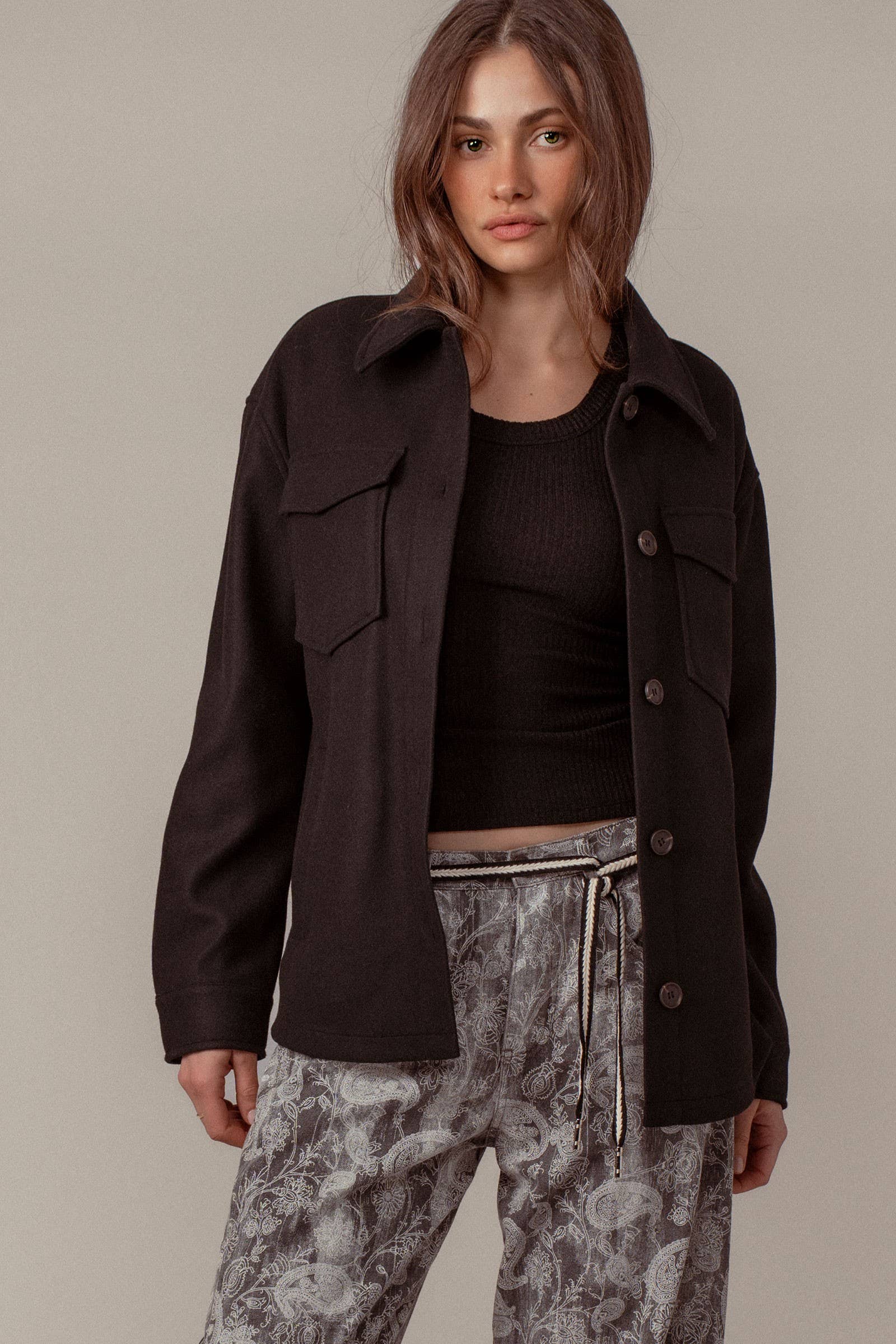 Urban Daizy Colorblock Wool Blend Shacket Jacket Black Shirt Jacket/Shacket - Women's (UDZ-TP-00812) – alternate view 9