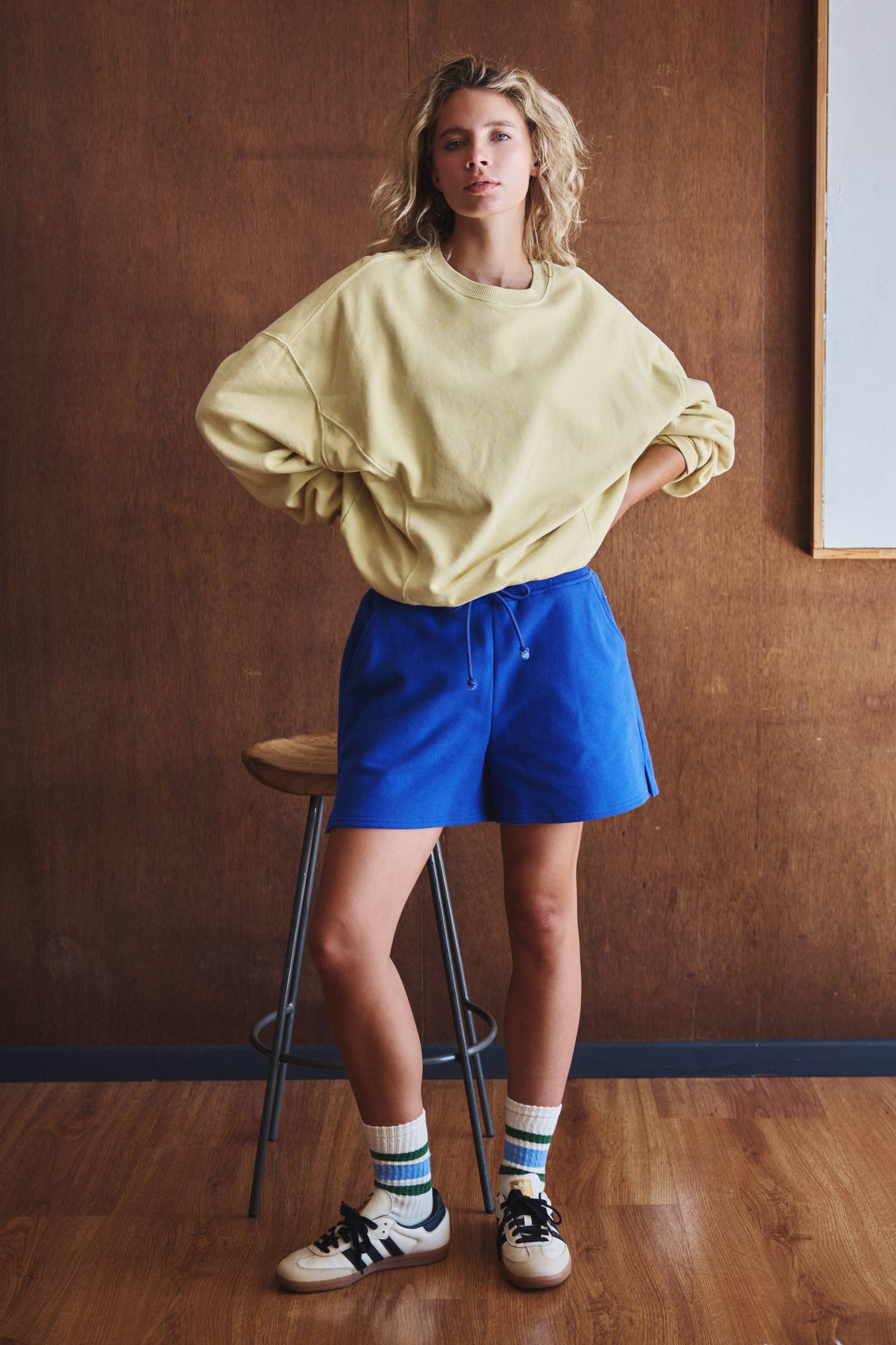 Drawstring Sweat Shorts Side Slit