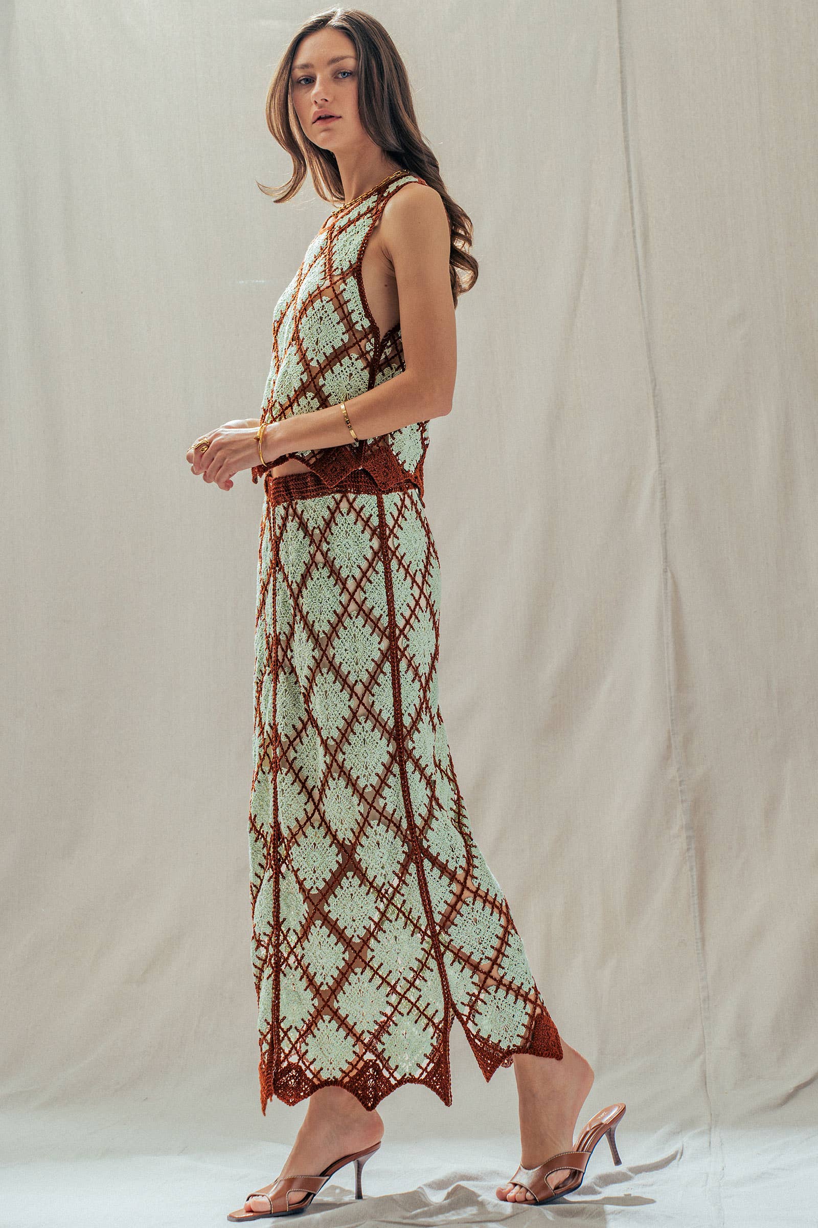 Diamond Pattern Open-Knit Crochet Skirt