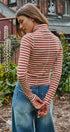 Classic Striped Long Sleeve Turtleneck Top in IVORY RUST - Women's T-Shirts & Polos | Urban Daizy