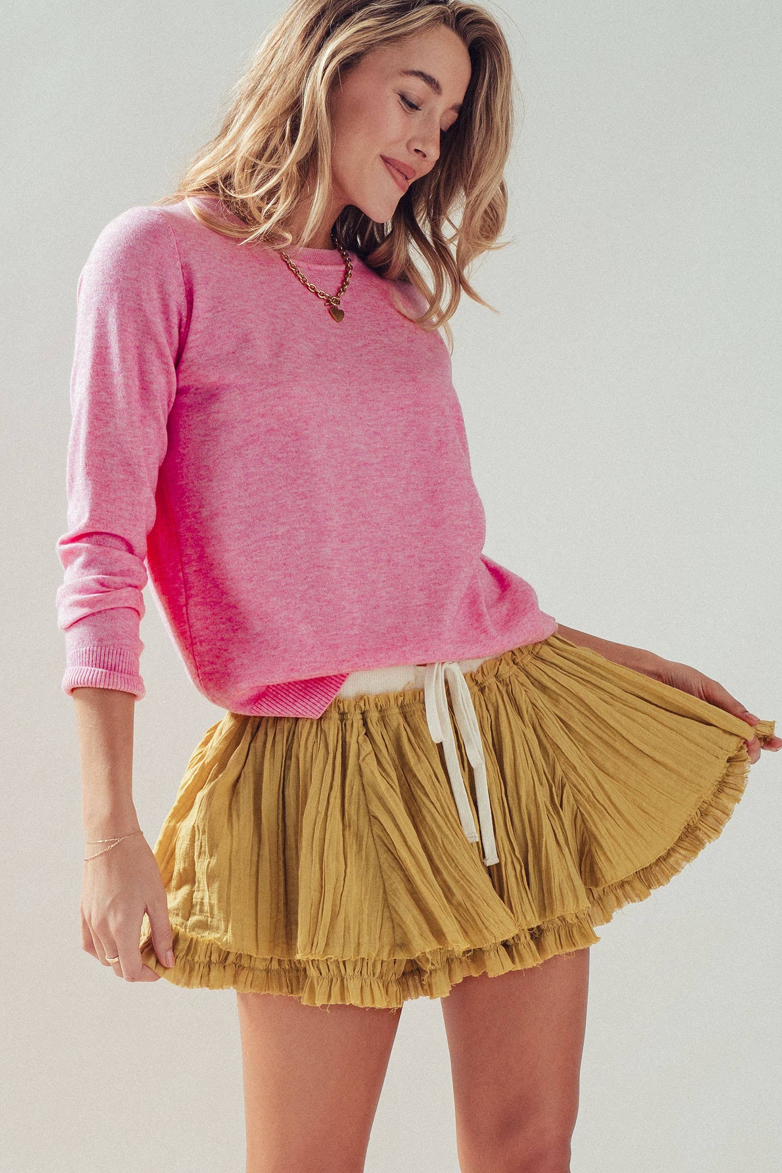 Urban Daizy Cotton Gauze Tiered Ruffle Skort Raw Edge Black Skort - Women's (UDZ-SK-00179) – alternate view 20