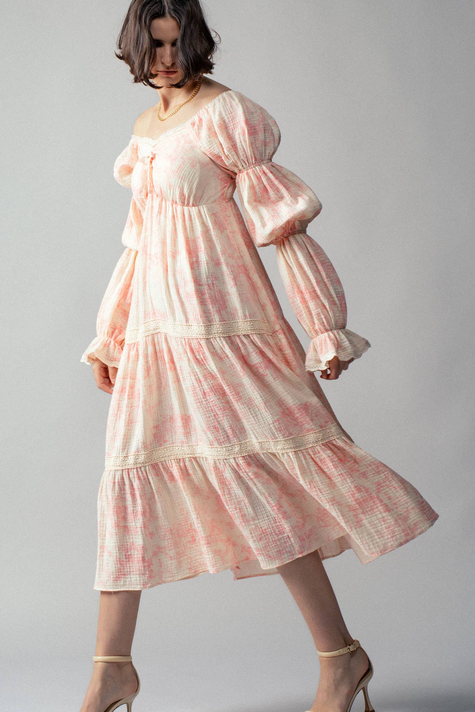 Urban Daizy Off-Shoulder Tiered Puff Sleeve Midi Dress Blue Dress - Women's (UDDR0211-Blue) – alternate view 19