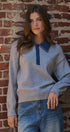 Denim Collar Polo Sweater with Gold Buttons in GREY - Women's Sweaters | Urban Daizy