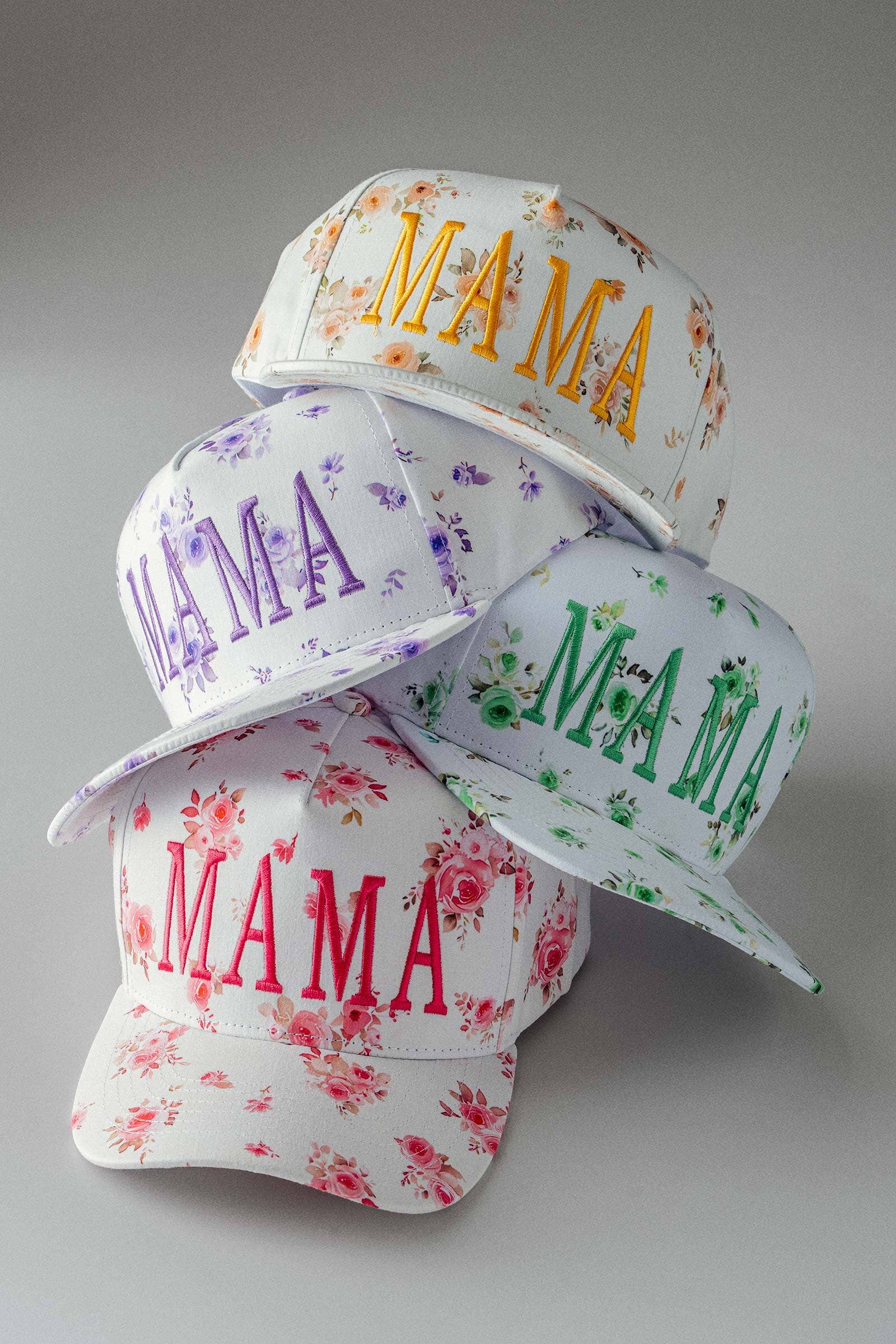 MAMA Floral Embroidered Trucker Cap
