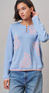 Floral Henley Knit Sweater With Buttons