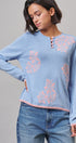 Floral Henley Knit Sweater With Buttons