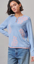 Floral Henley Knit Sweater With Buttons