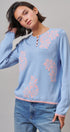 Floral Henley Knit Sweater With Buttons