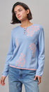 Floral Henley Knit Sweater With Buttons