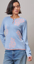 Floral Henley Knit Sweater With Buttons