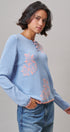 Floral Henley Knit Sweater With Buttons