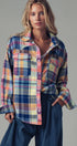 Oversized Plaid Button-Up Flannel Shirt w Pockets in BLUE MULTI - Women's Shirts & Blouses | Urban Daizy