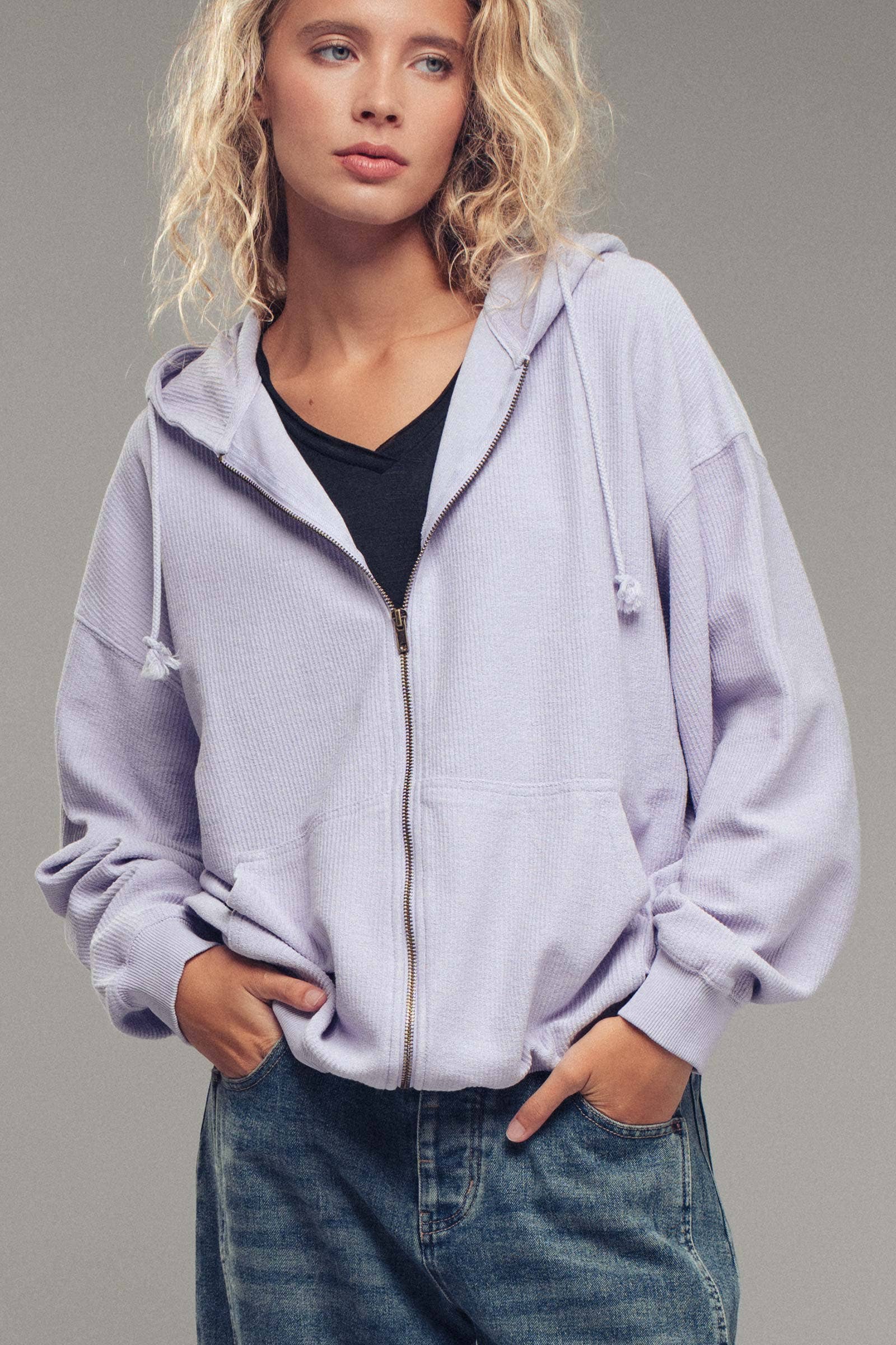 Urban Daizy Oversized Ribbed Dolman Sleeve Hoodie Cream Hoodie - Women's (UDZ-KN-00313) – alternate view 11