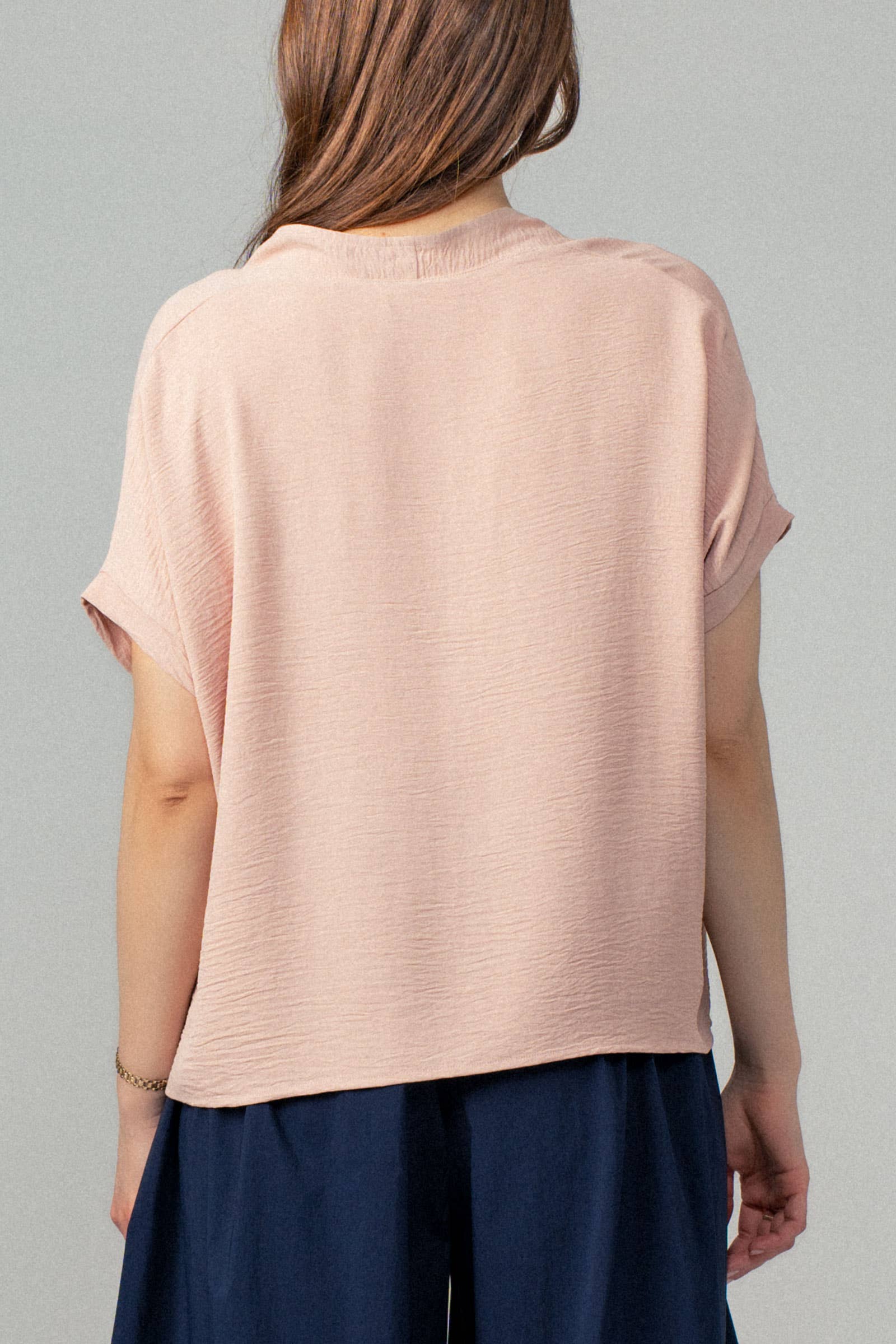 Urban Daizy Relaxed V-Neck Top with Folded Sleeves Ivory Blouse - Women's (UDZ-TP-00570) – alternate view 6