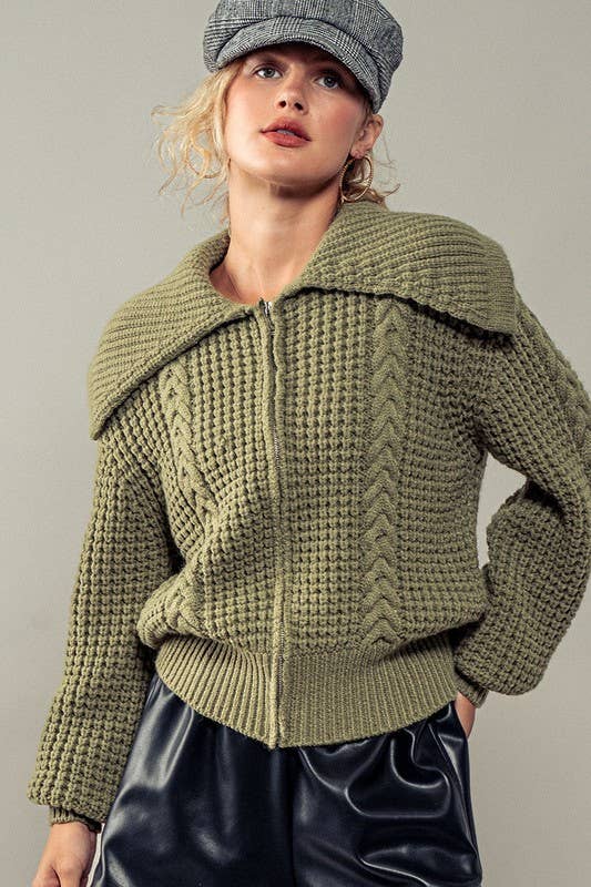 Urban Daizy Textured Cable Knit Sailor Jacket Beige-Buff Jacket - Women's (UDZ-OT-00317) – alternate view 27