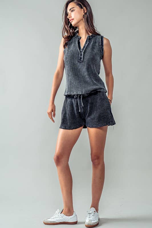 Urban Daizy Vintage Waffle Knit Drawstring Shorts Black Shorts - Women's (UDZ-PT-00019) – alternate view 14