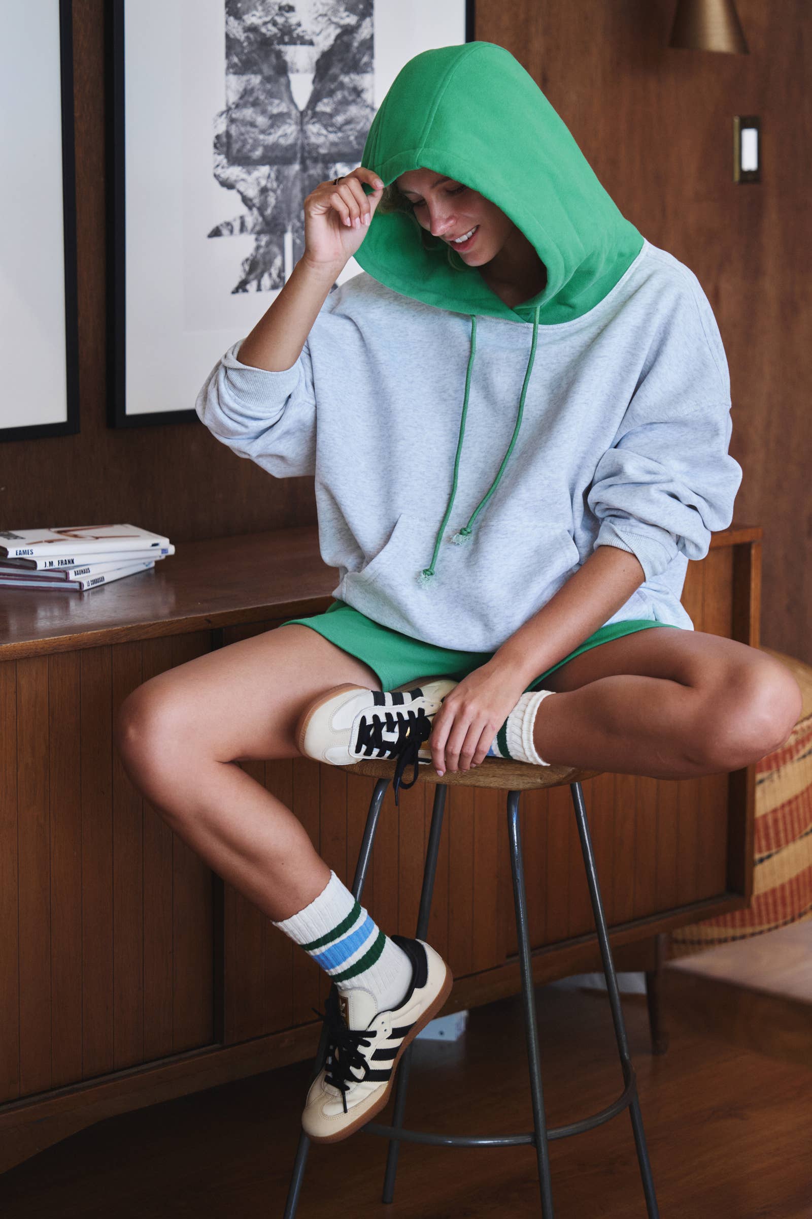 Contrast Hood Colorblock Pullover Hoodie