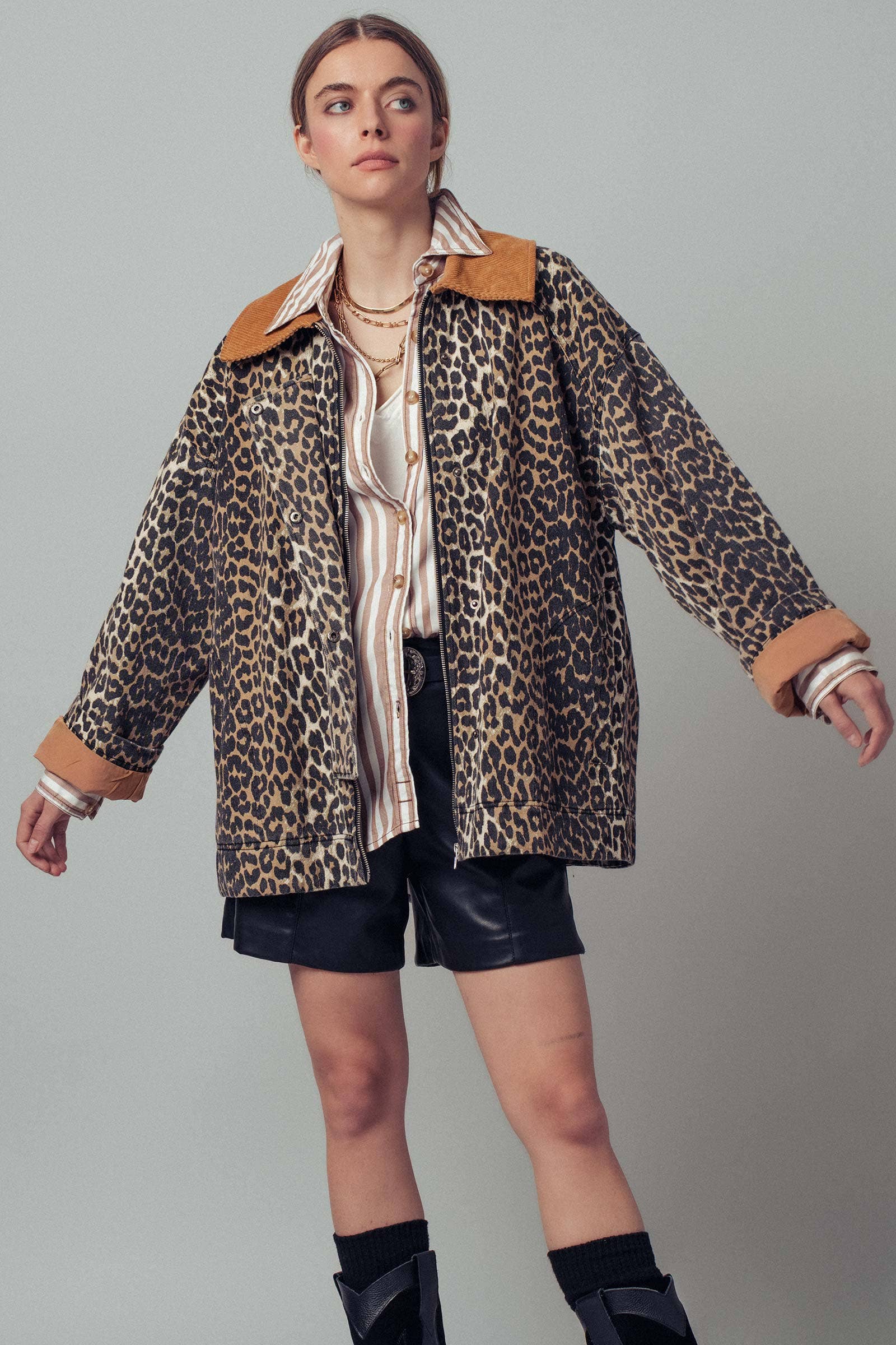 Urban Daizy Corduroy Collar Leopard Print Jacket Leopard Jacket - Women's (UDZ-KN-00652) – alternate view 10