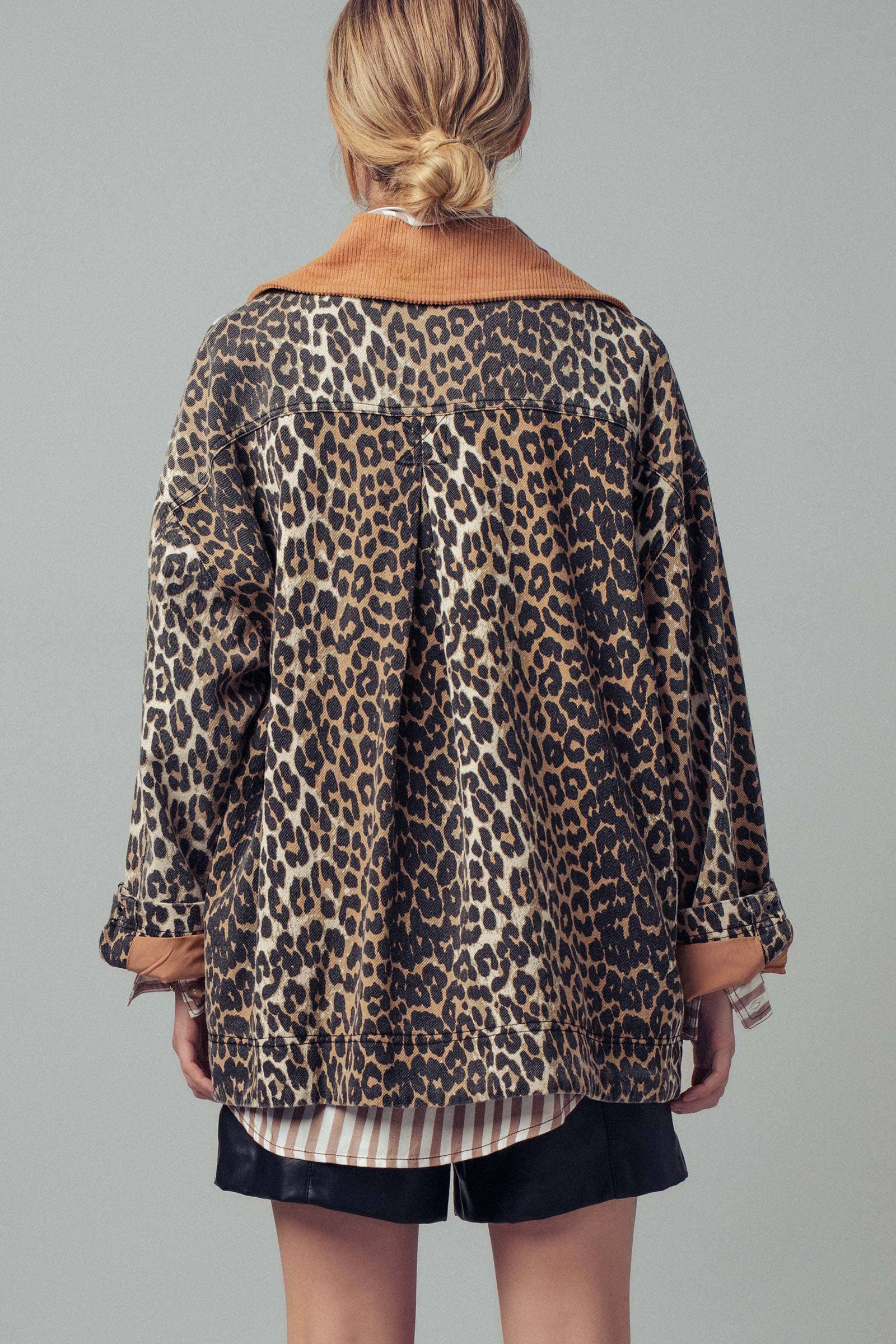 Urban Daizy Corduroy Collar Leopard Print Jacket Leopard Jacket - Women's (UDZ-KN-00652) – alternate view 6