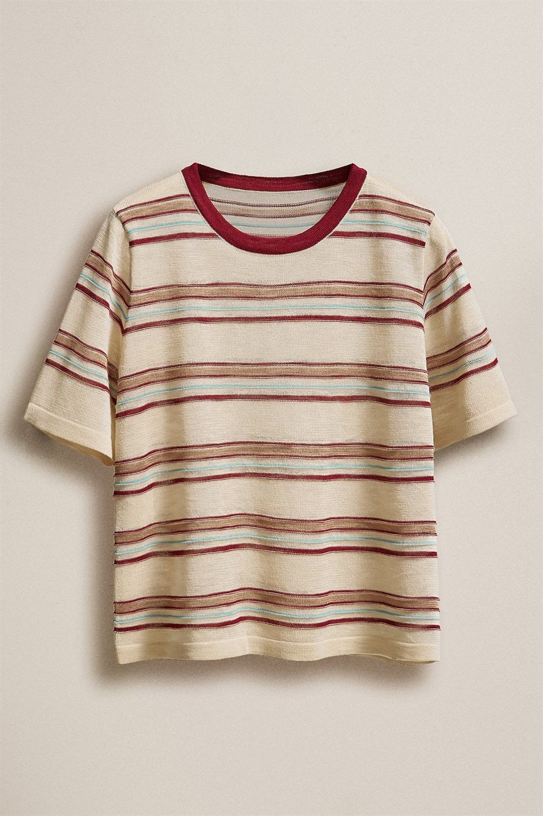 Striped Knit Tee Vintage 70s Retro Boho Coastal Top for Wome in IVORY - Women's T-Shirts & Polos | Urban Daizy